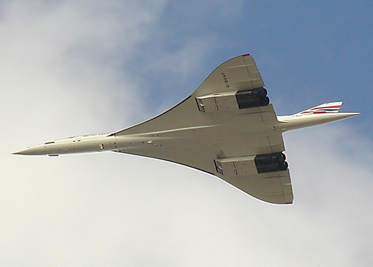 The large surface delta wing of a the supersonic Concorde